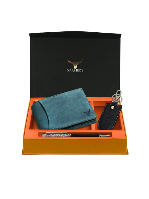 

NAPA HIDE Men RFID Protected Genuine High Quality Leather Accessory Gift Set, Blue
