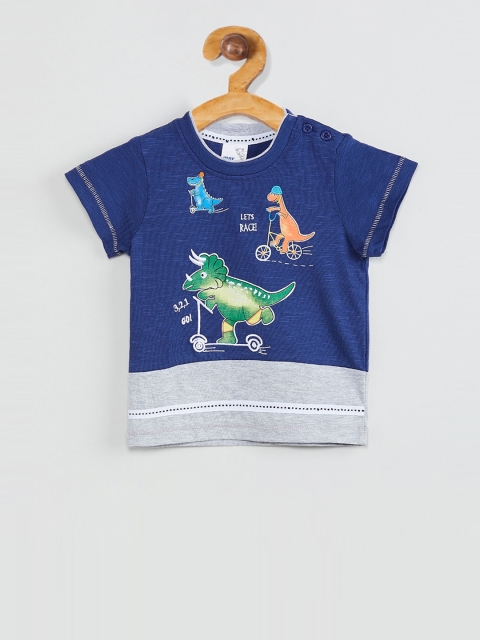 

max Boys Blue Printed Round Neck T-shirt