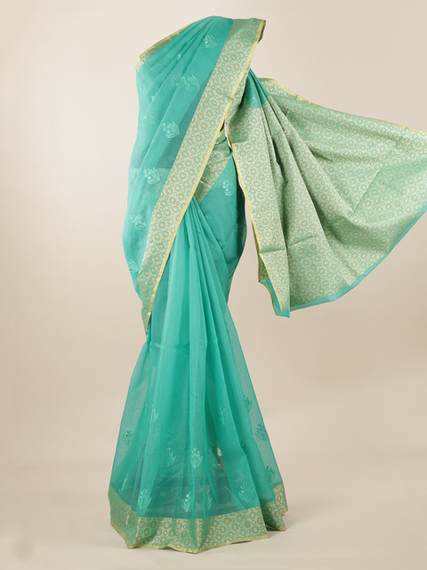 

Pothys Green & Gold-Toned Cotton Blend Woven Design Saree