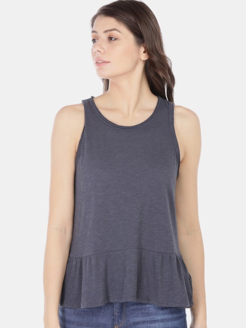 

GAP Women Grey Solid Peplum Top