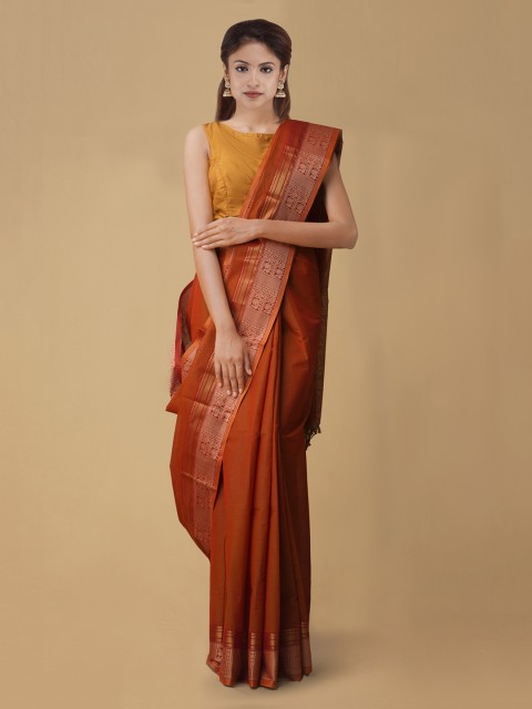 

Unnati Silks Brown Solid Pure Cotton Handloom Saree