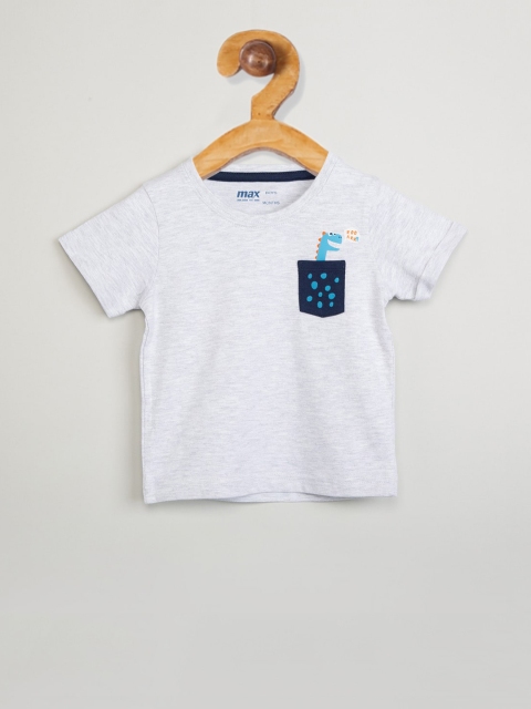 

max Boys Grey Melange Solid V-Neck T-shirt