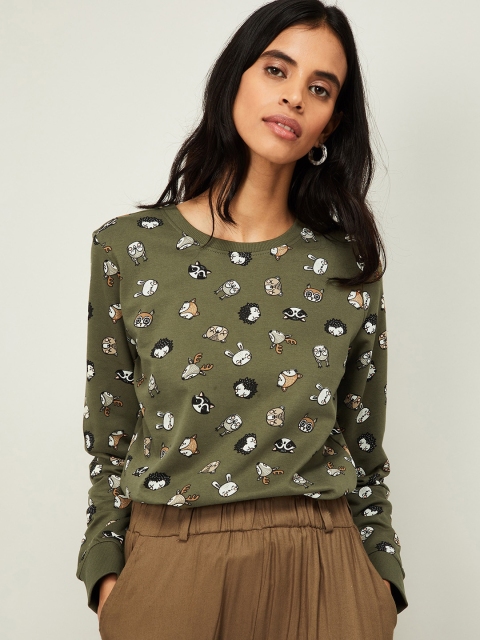 

Ginger by Lifestyle Women Olive Green Printed Sweatshirt