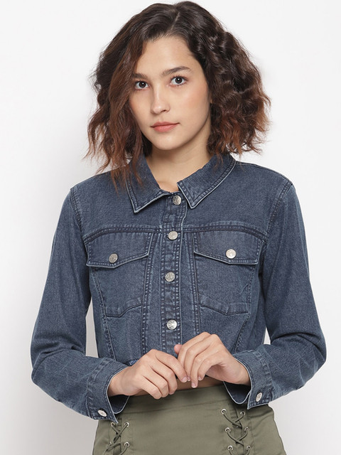 

LA LOFT Women Blue Solid Denim Jacket