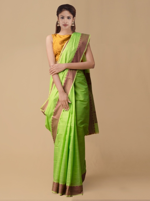 

Unnati Silks Green Pure Cotton Solid Mysore Silk Saree