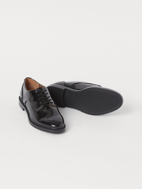 

H&M Women Black Solid Patent Derby Shoes