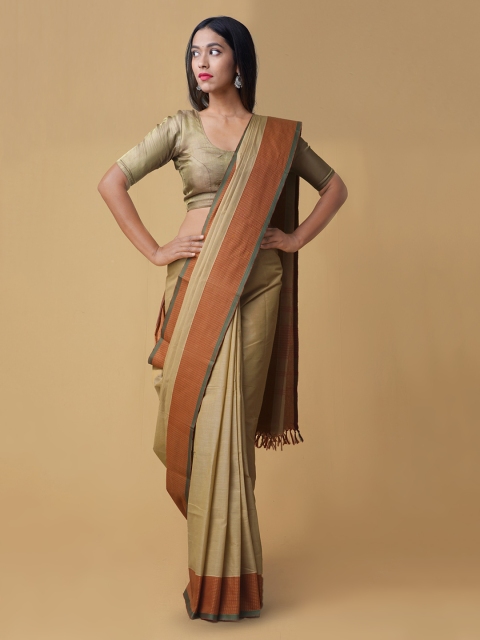 

Unnati Silks Cream-Coloured Striped Saree