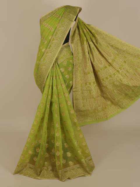 

Pothys Green & Gold-Coloured Cotton Blend Woven Design Saree