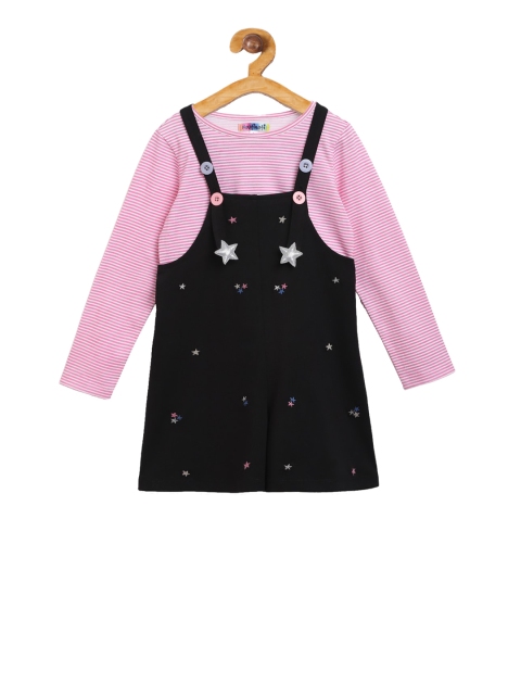 

Nauti Nati Girls Black & Pink Printed Dungaree With T-Shirt