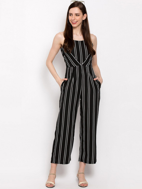 

Slenor Women Black & White Striped Basic Jumpsuit