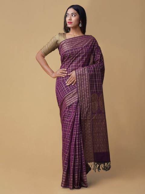 

Unnati Silks Purple Checked Mysore Silk Saree