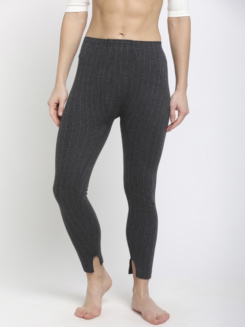 

DIXCY SCOTT Slimz Women Charcoal Grey Striped Thermal Bottoms