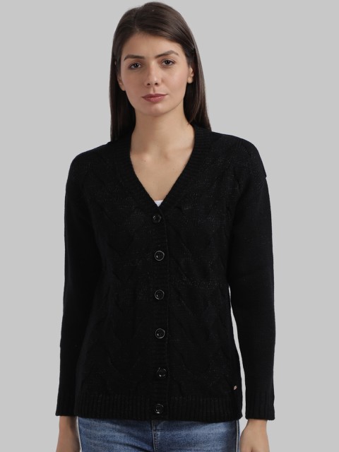 

Parx Women Black Self Design Cardigan Sweater