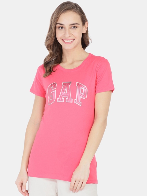 

GAP Women Pink Printed Round Neck T-shirt