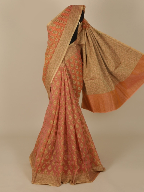

Pothys Peach-Coloured & Gold-Toned Cotton Blend Woven Design Saree