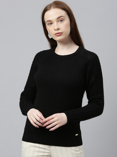 

Park Avenue Woman Women Black Self Design Pullover Sweater