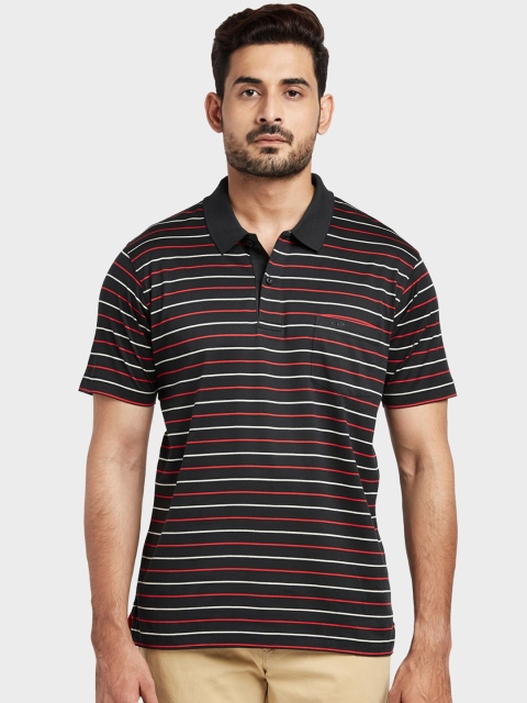 

ColorPlus Men Black Striped Polo Collar T-shirt