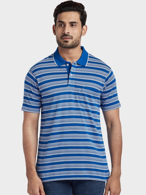

ColorPlus Men Blue Striped Polo Collar T-shirt