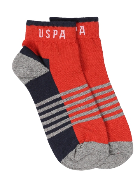 

U.S. Polo Assn. Men Red & Navy-Blue Striped Ankle-Length Socks