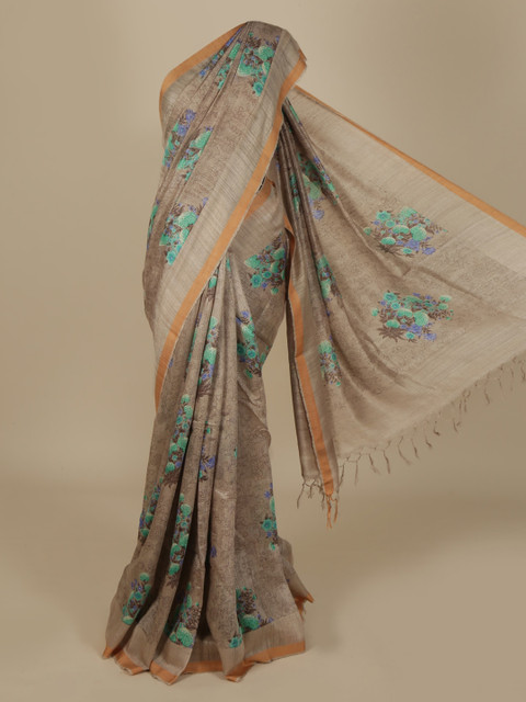 

Pothys Grey Embroidered Tussar Silk Saree
