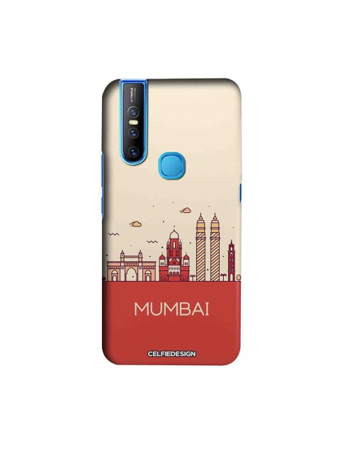 

CelfieDesign Peach Red & Off-White Quirky Sustainable Mumbai skyline Vivo V15 Back Cover