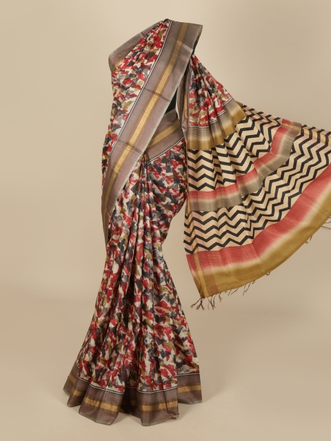 

Pothys Multicoloured Printed Jute Silk Saree, Multi
