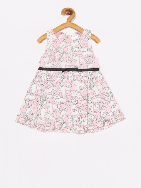 

NAUTI KIDZ Girls Pink Printed Cotton Fit and Flare Dress
