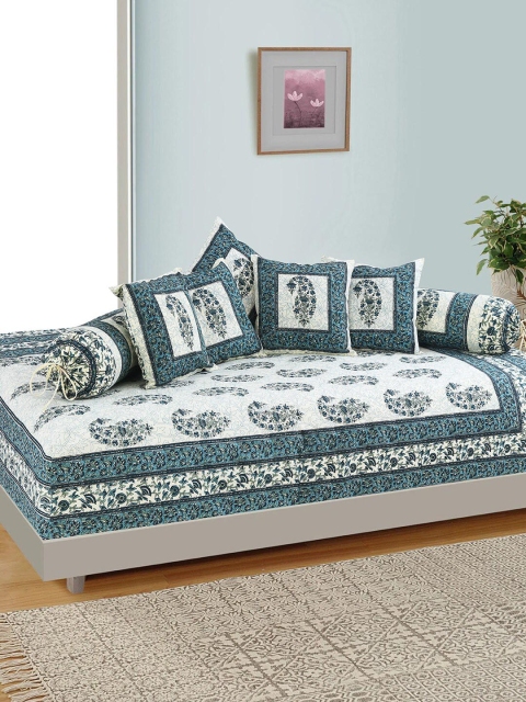 

Salona Bichona Set Of 8 Blue & White Paisley Printed Diwan