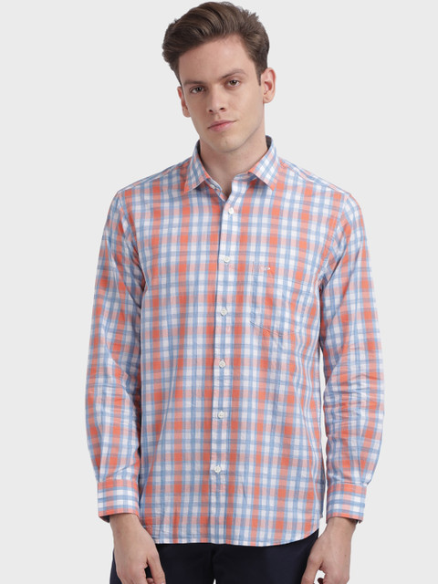 

ColorPlus Men Orange Tailored Fit Checked Casual Shirt
