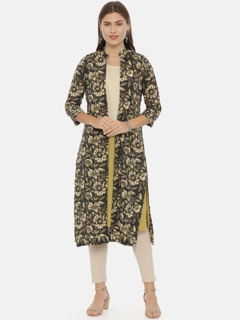 

Neerus Women Beige & Green Colourblocked Straight Kurta With Jacket