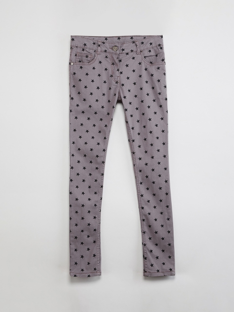 max Girls Grey & Black Regular Fit Printed Regular Trousers