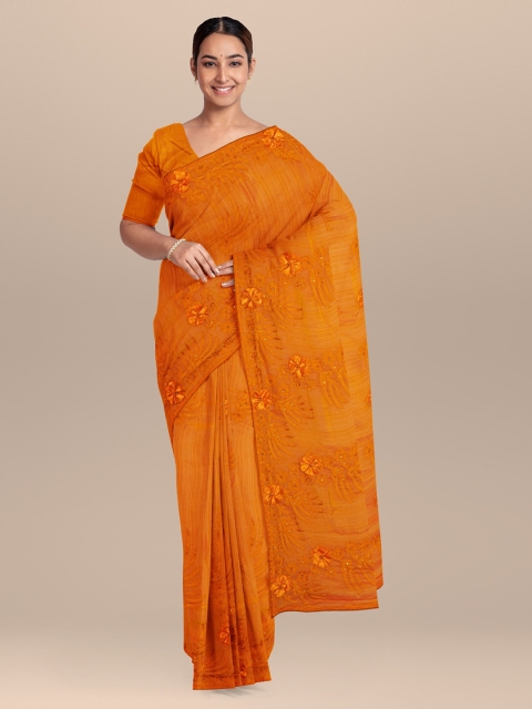 

KLM Fashion Mall Mustard Embroidered Saree