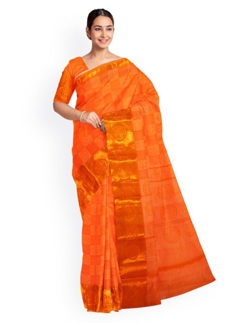 

KLM Fashion Mall Orange & Gold-Toned Silk Blend Woven Design Saree