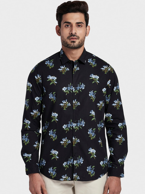 

ColorPlus Men Black & Green Regular Fit Printed Casual Shirt