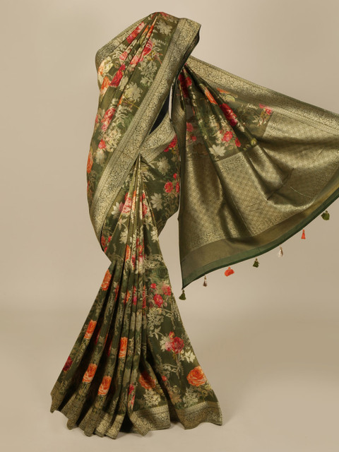 

Pothys Green & Coral Jute Silk Woven Design Saree