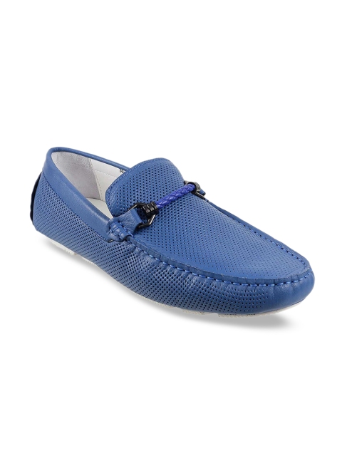 

DAVINCHI Men Blue Perforated Leather Loafers