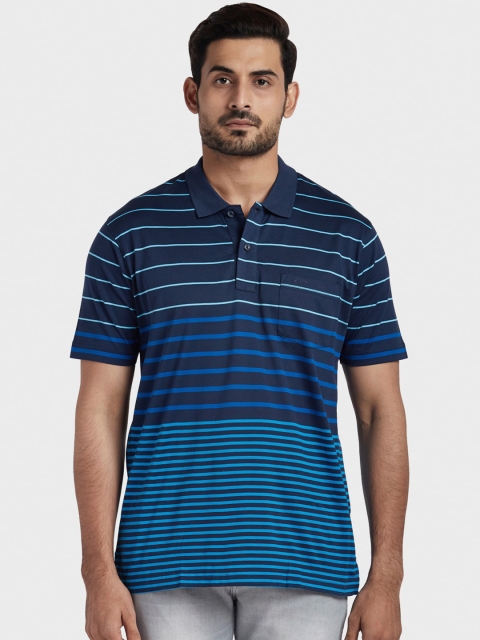 

ColorPlus Men Blue Sea Green Striped Polo Collar Pure Cotton T-shirt