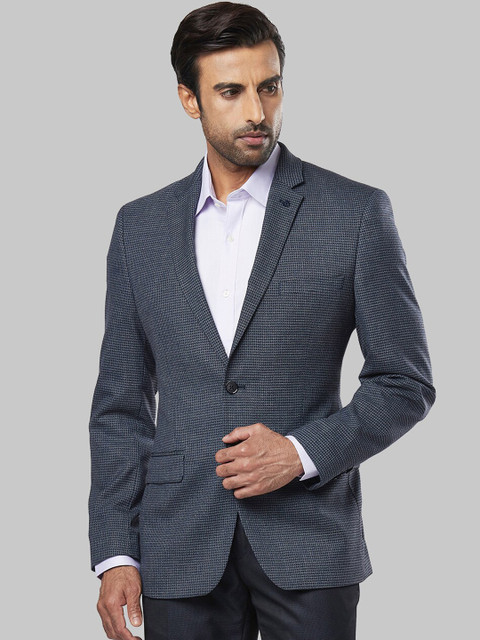 

Raymond Men Blue & Black Checked Single-Breasted Formal Blazer
