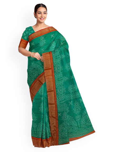 

KLM Fashion Mall Green Printed Silk Blend Saree