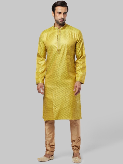 

Ethnix by Raymond Men Yellow Woven Design Straight Kurta