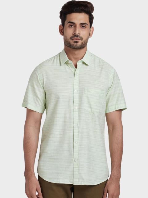 

ColorPlus Men Green Tailored Fit Striped Casual Shirt