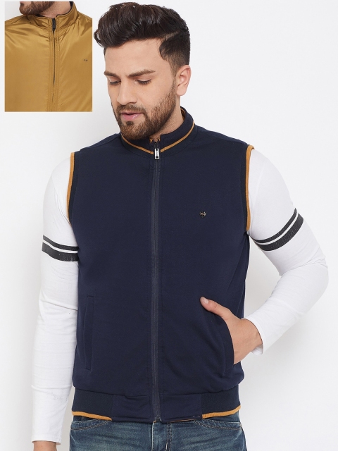

Okane Men Navy Blue & Tan Brown Solid Reversible Bomber