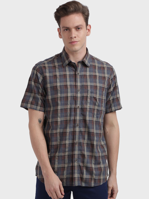 

ColorPlus Men Brown Tailored Fit Checked Casual Shirt