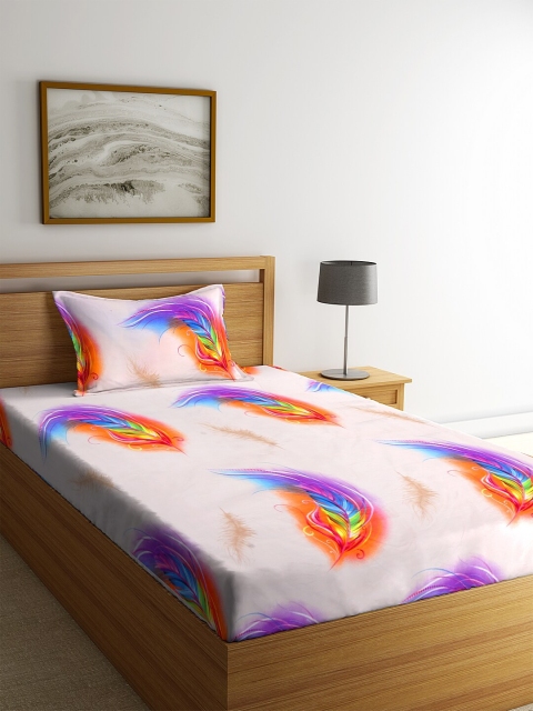 

NEUDIS Beige & Purple Floral 180 TC Cotton 1 Single Bedsheet With 1 Pillow Cover