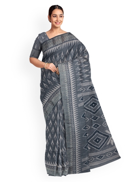 

KLM Fashion Mall Grey Printed Silk Blend Saree