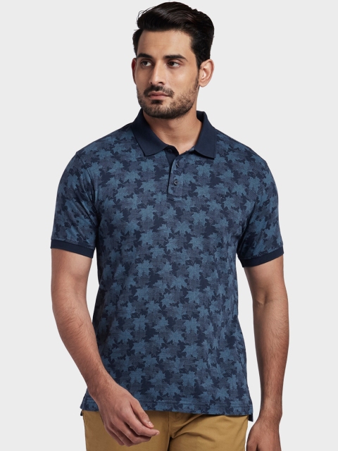 

ColorPlus Men Blue Floral Print Polo Collar T-shirt