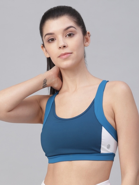

ASICS Teal Blue & White Solid Non-Padded Non-Wired Workout Bra 2032A409.402