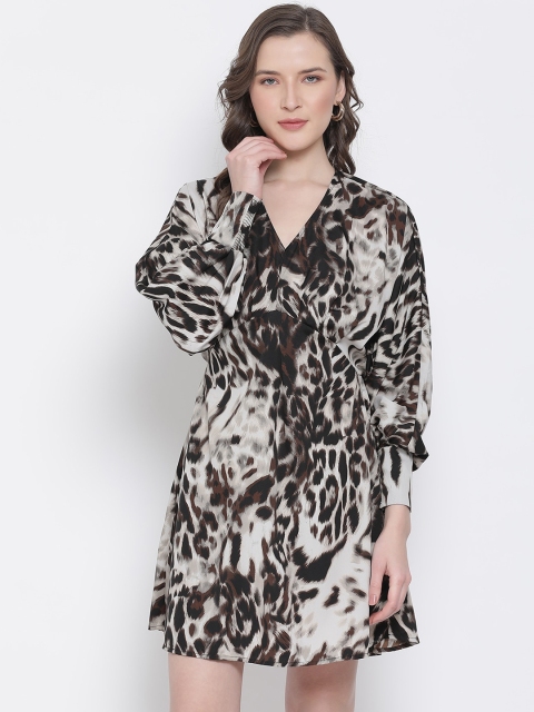 

Oxolloxo Women Black & White Animal Printed Fit & Flare Dress