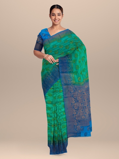 

KLM Fashion Mall Green & Blue Silk Blend Printed Saree