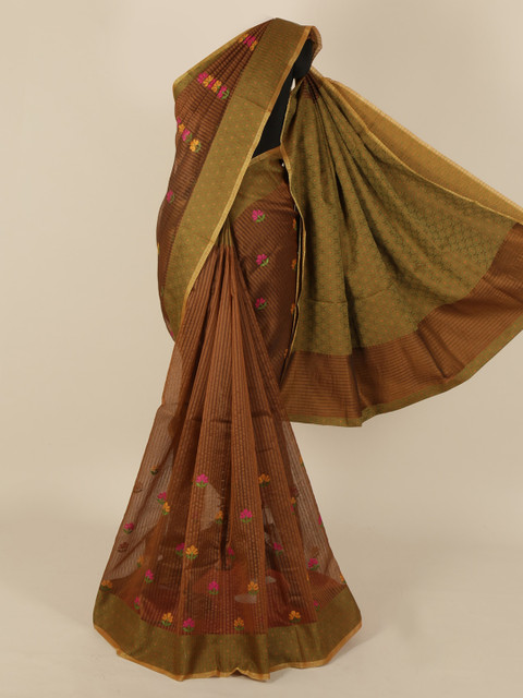 

Pothys Brown Manipuri Cotton Embroidered Saree